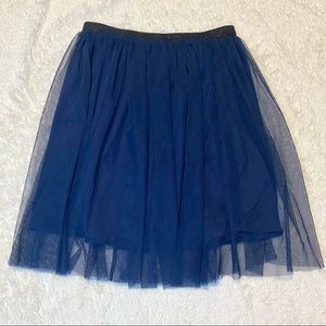 Uniqlo Girls 9-10 Kids Navy Blue Tulle With Black Shimmery Waist Skirt Bottom